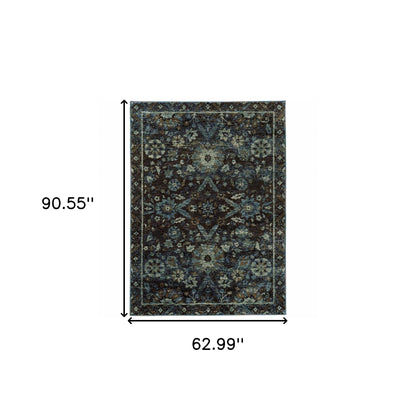 5 x 7 Navy Blue Oriental Power Loom Rug