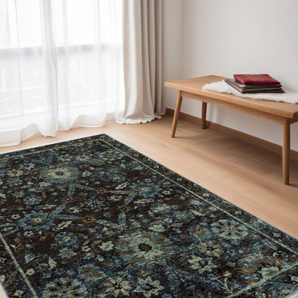 5 x 7 Navy Blue Oriental Power Loom Rug