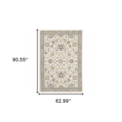 5 x 7 Gray & Ivory Oriental Power Loom Rug