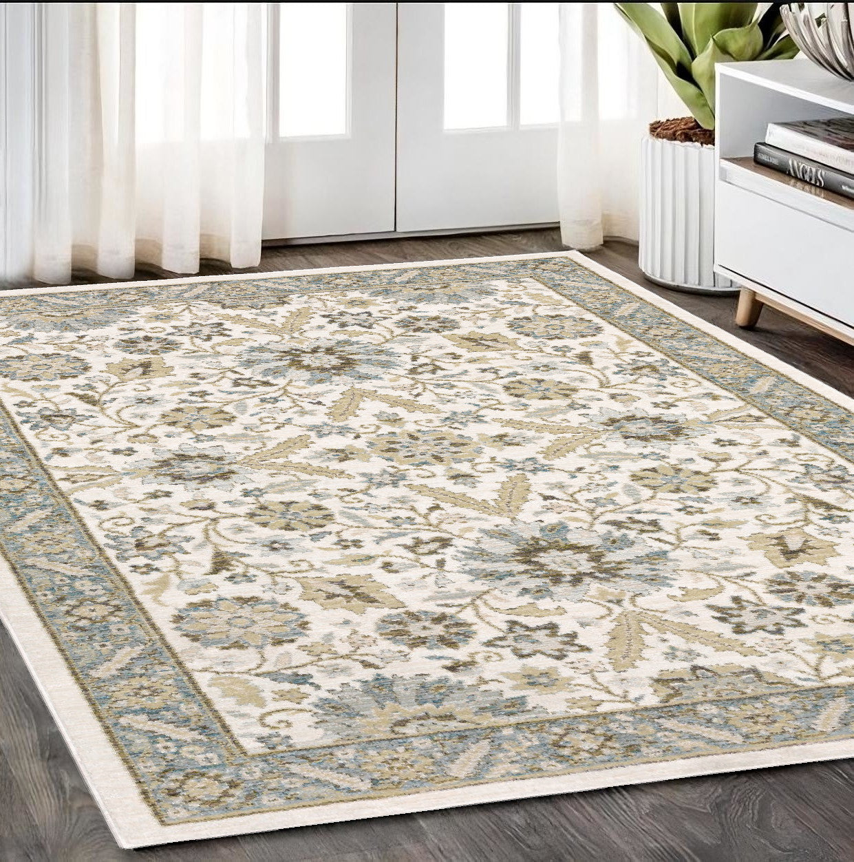 5 x 7 Gray & Ivory Oriental Power Loom Rug