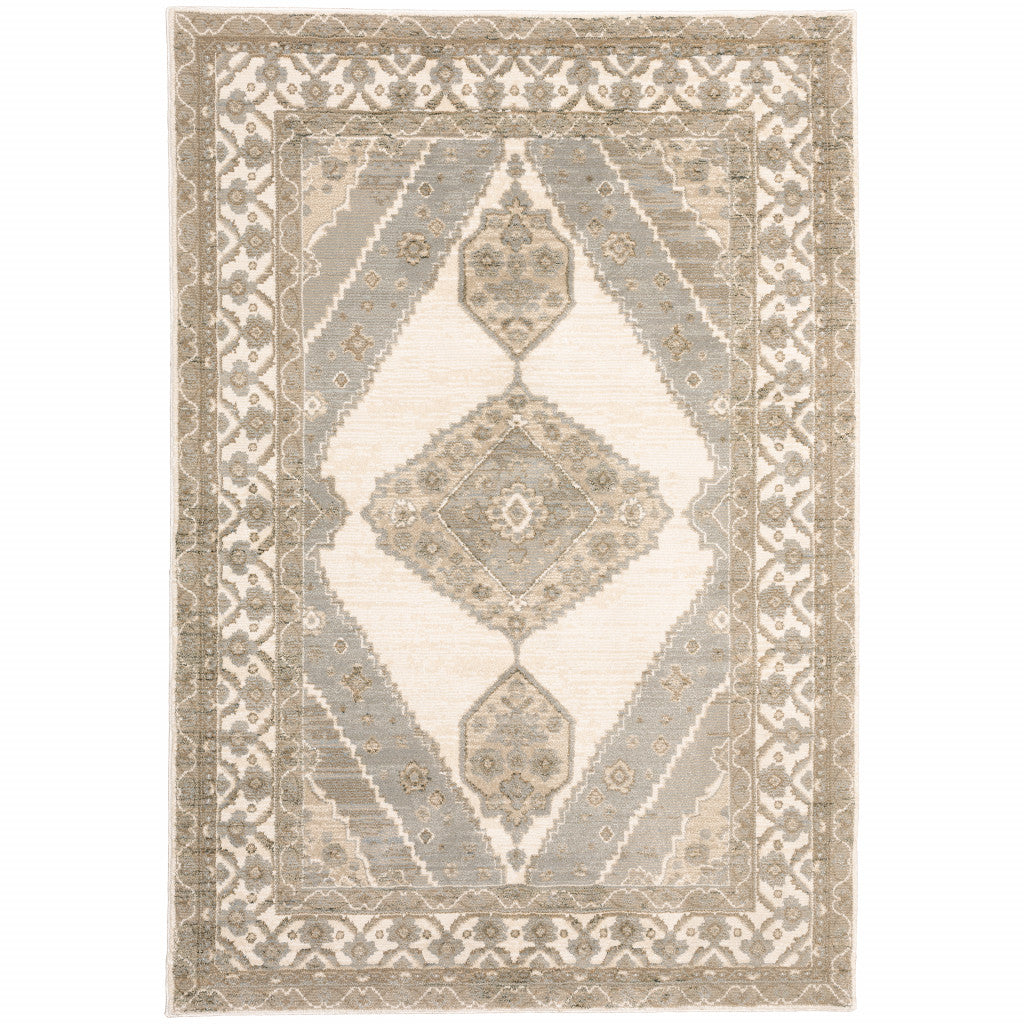 5 x 7 Beige & Ivory Oriental Power Loom Rug