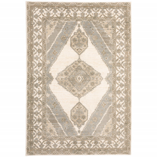 5 x 7 Beige & Ivory Oriental Power Loom Rug