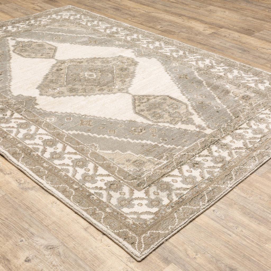 5 x 7 Beige & Ivory Oriental Power Loom Rug