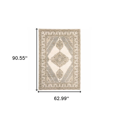 5 x 7 Beige & Ivory Oriental Power Loom Rug
