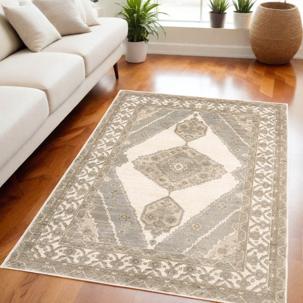 5 x 7 Beige & Ivory Oriental Power Loom Rug