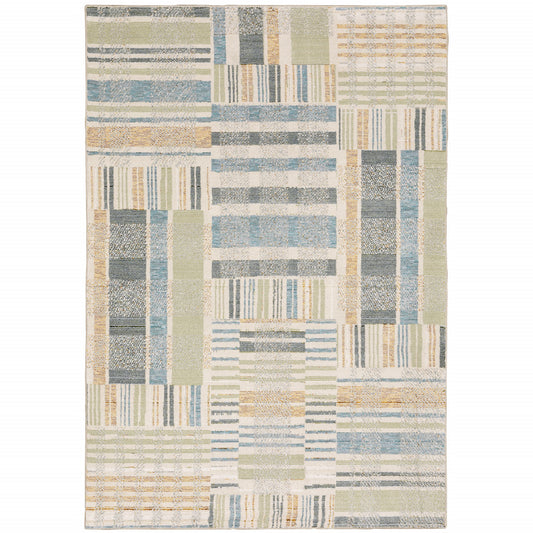 9 x 12 Gray & Ivory Geometric Power Loom Rug