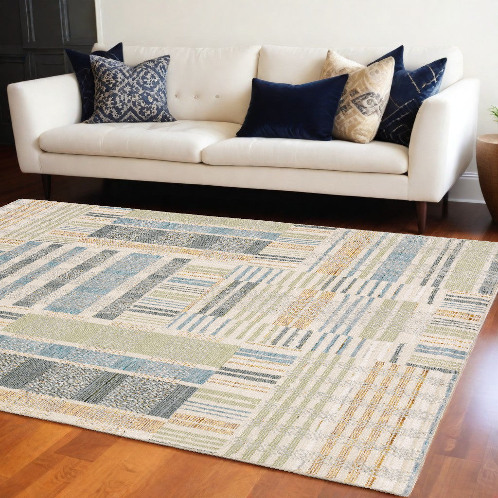 9 x 12 Gray & Ivory Geometric Power Loom Rug