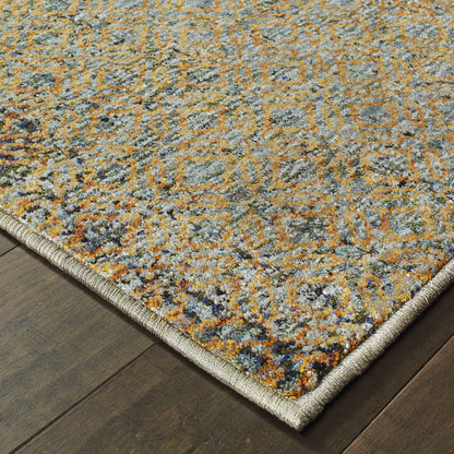 5 x 7 Blue & Silver Geometric Power Loom Rug