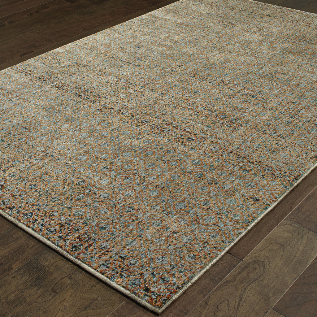 9 x 12 Blue & Silver Geometric Power Loom Rug