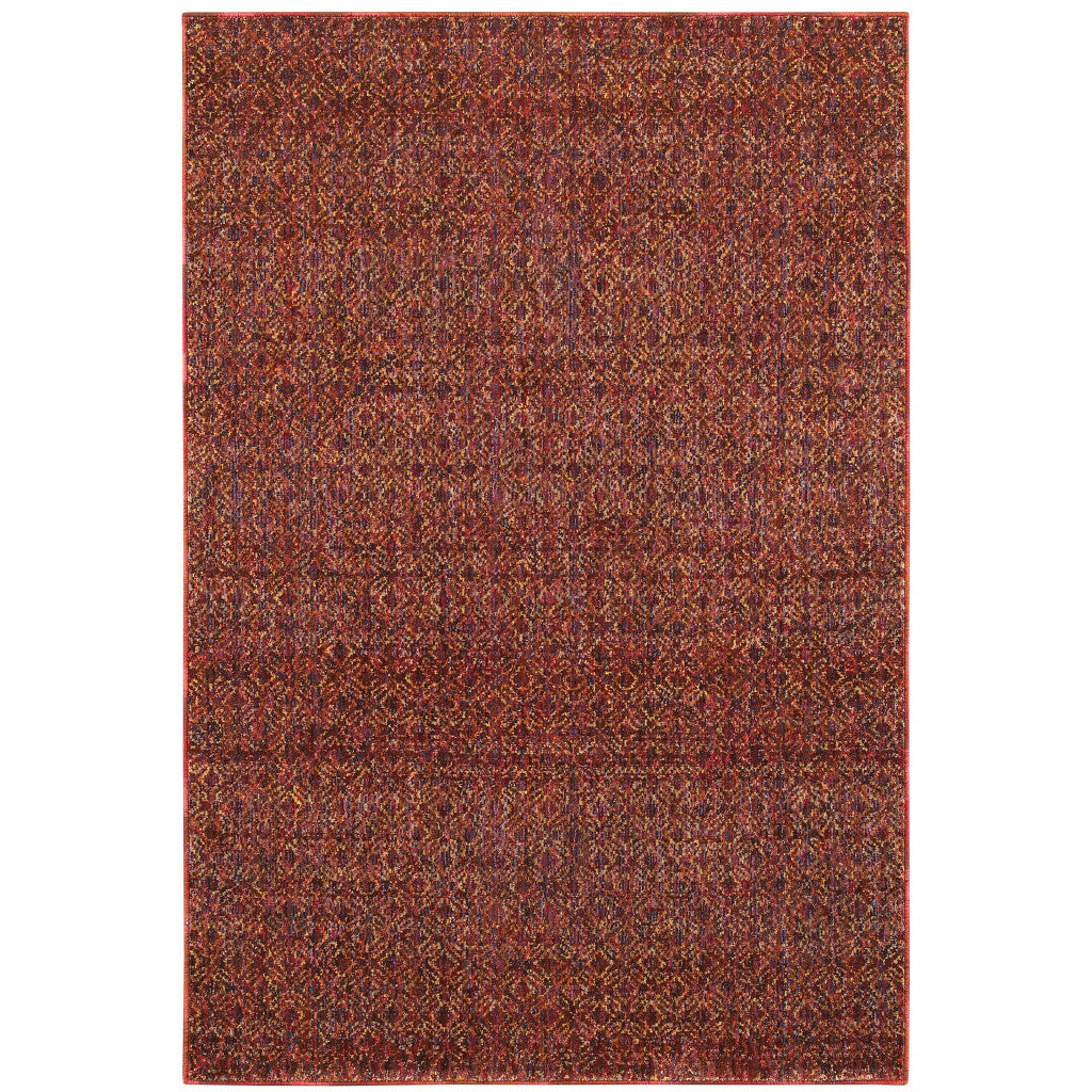 5 x 7 Red & Gold Geometric Power Loom Rug