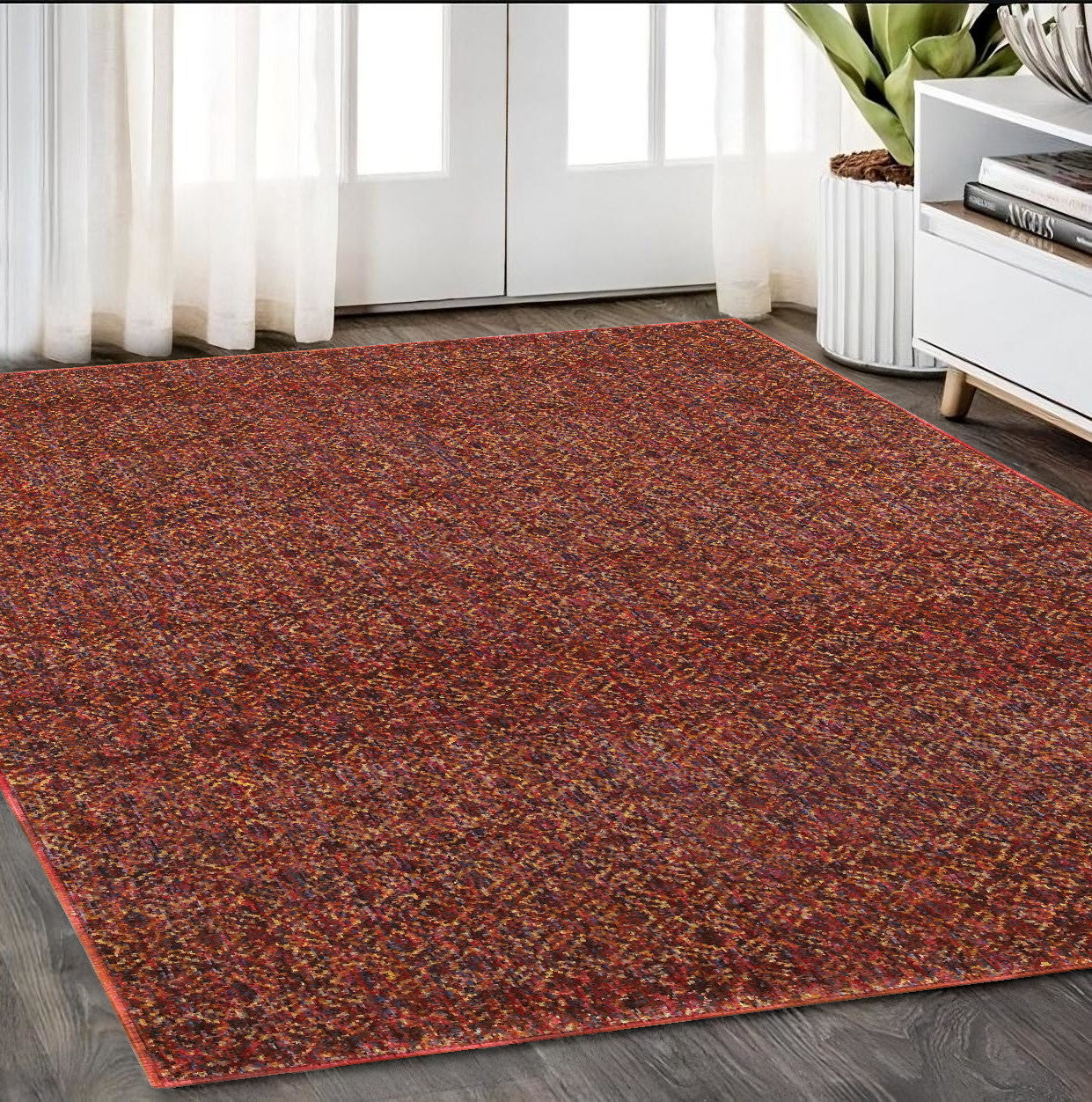 5 x 7 Red & Gold Geometric Power Loom Rug