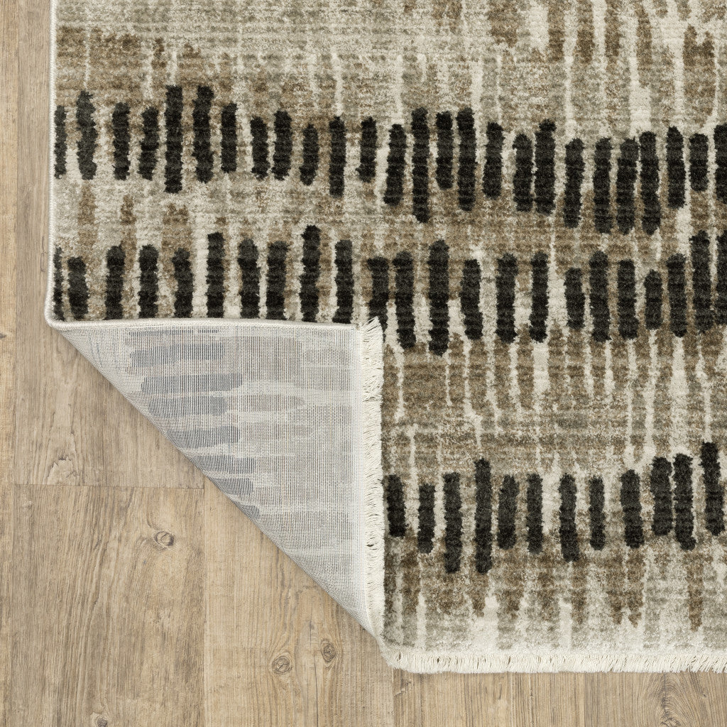 10 x 13 Beige Ivory Charcoal Brown Tan & Grey Power Loom Stain Resistant Rug With Fringe