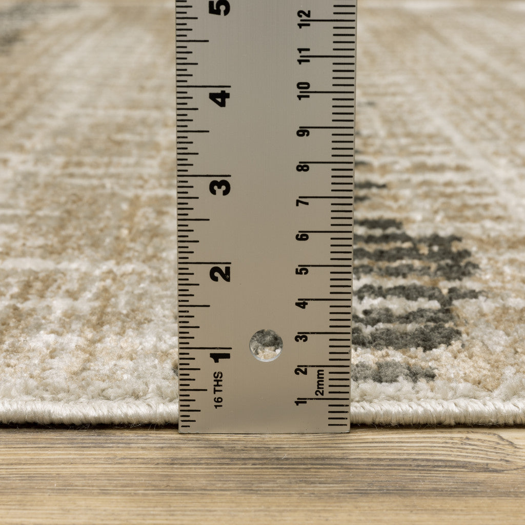 10 x 13 Beige Ivory Charcoal Brown Tan & Grey Power Loom Stain Resistant Rug With Fringe