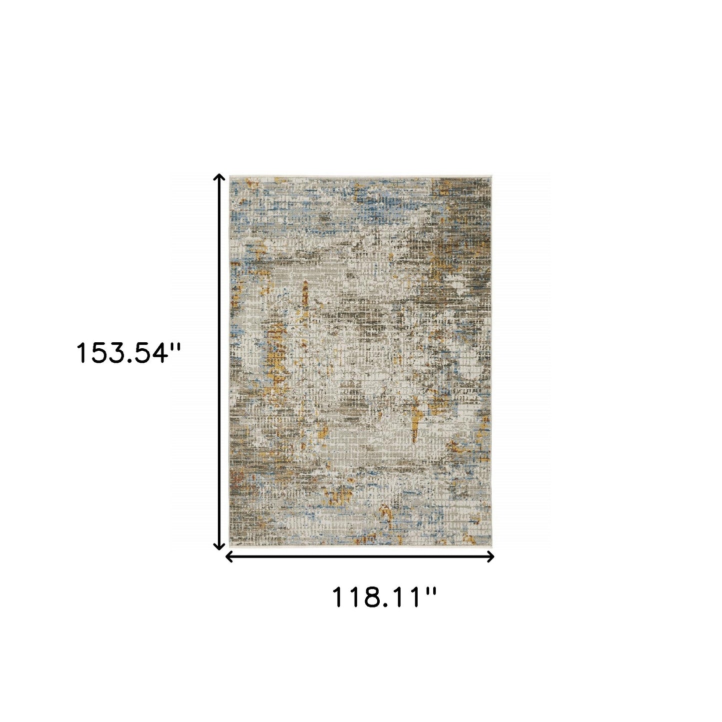 10 x 13 Beige Grey Brown Gold Red & Blue Power Loom Stain Resistant Rug With Fringe