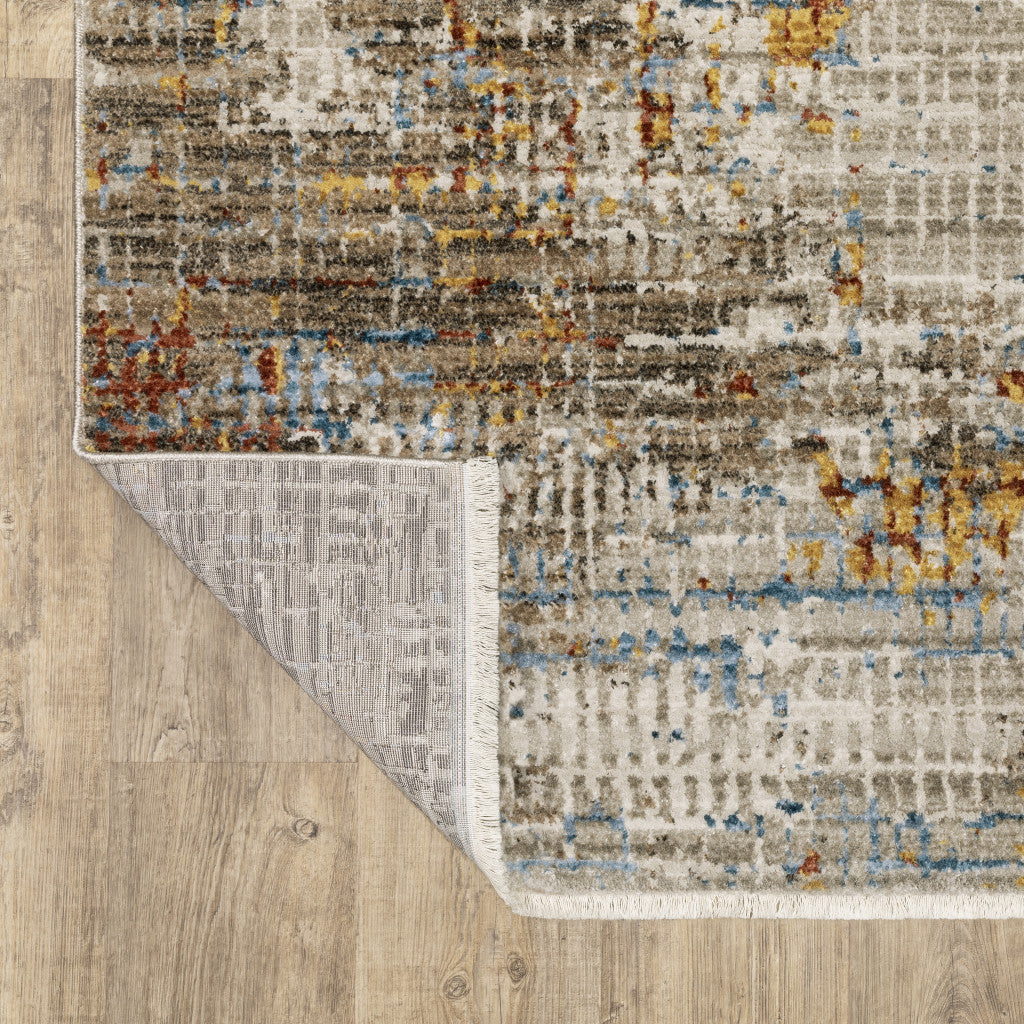 10 x 13 Beige Grey Brown Gold Red & Blue Power Loom Stain Resistant Rug With Fringe