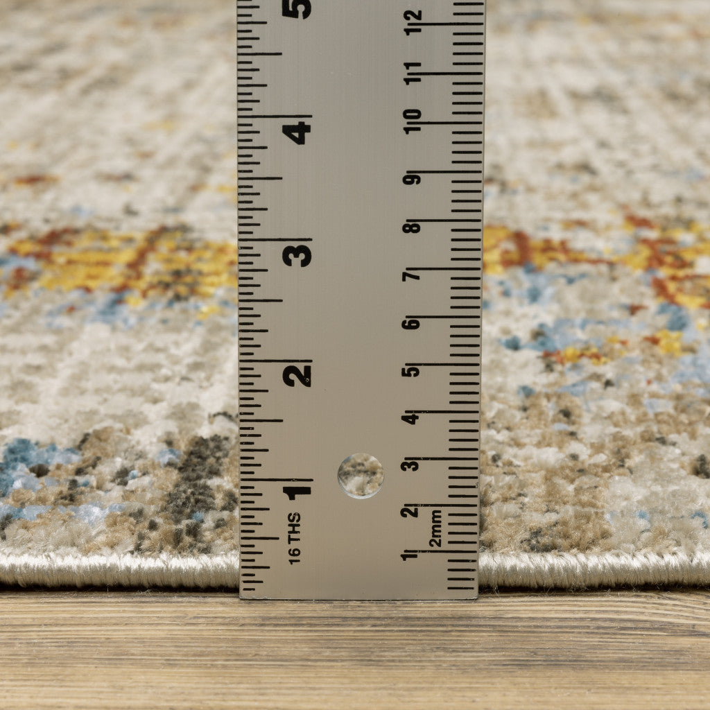 10 x 13 Beige Grey Brown Gold Red & Blue Power Loom Stain Resistant Rug With Fringe