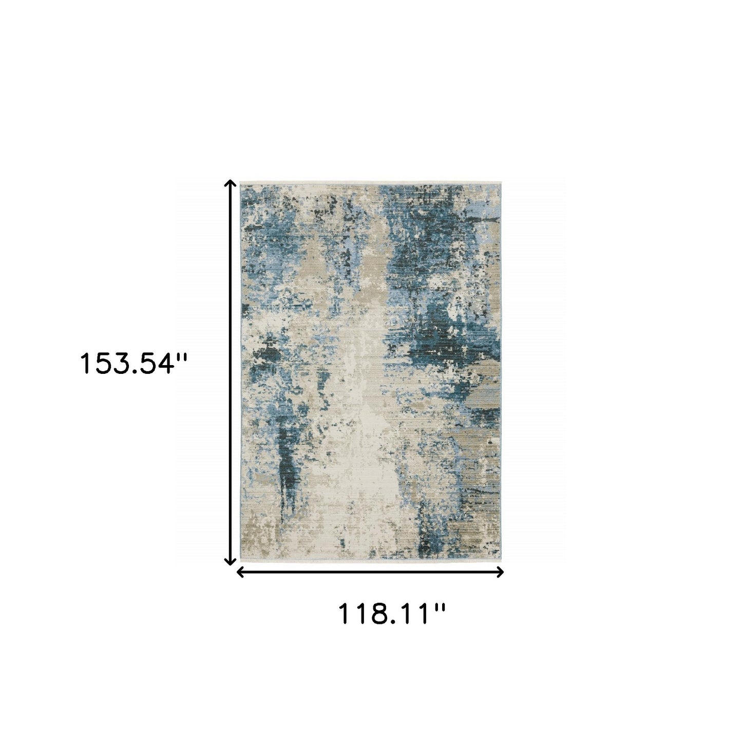 10 x 13 Blue Grey Ivory Light Blue & Dark Blue Power Loom Stain Resistant Rug With Fringe
