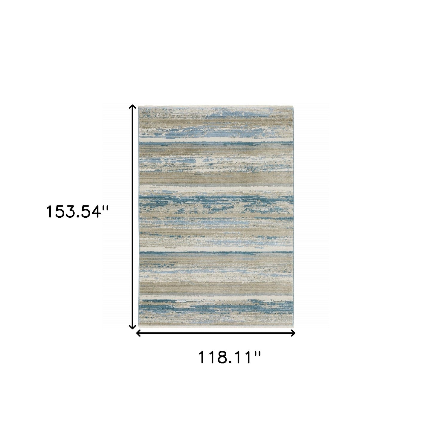 10 x 13 Ivory Beige Grey Blue & Tan Power Loom Stain Resistant Rug With Fringe