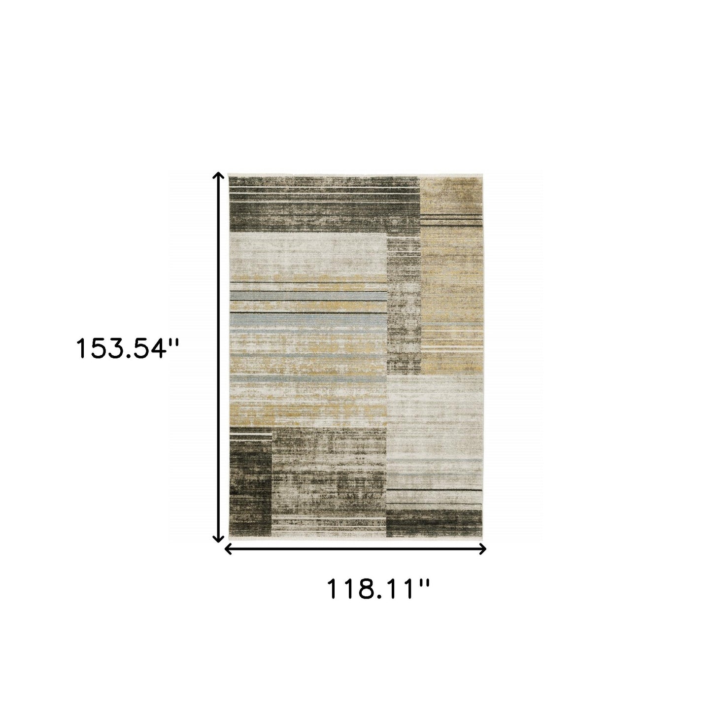 10 x 13 Beige Charcoal Brown Grey Tan Gold & Blue Geometric Power Loom Stain Resistant Rug With Fringe
