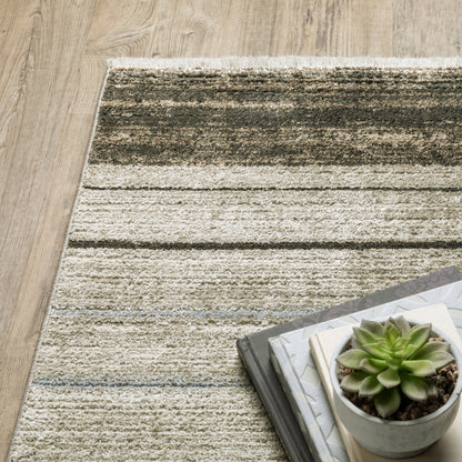 10 x 13 Beige Charcoal Brown Grey Tan Gold & Blue Geometric Power Loom Stain Resistant Rug With Fringe