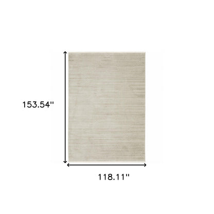 10 x 13 Ivory Beige Taupe & Tan Geometric Power Loom Stain Resistant Rug With Fringe