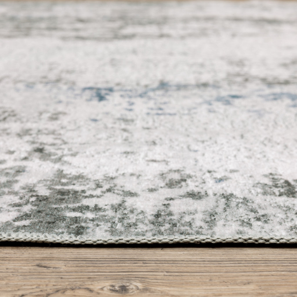 8 x 10 Silver Grey Charcoal & Light Blue Printed Stain Resistant Non Skid Rug