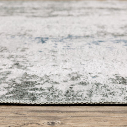 8 x 10 Silver Grey Charcoal & Light Blue Printed Stain Resistant Non Skid Rug