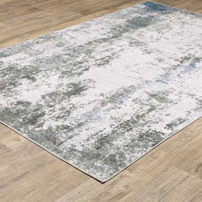 8 x 10 Silver Grey Charcoal & Light Blue Printed Stain Resistant Non Skid Rug