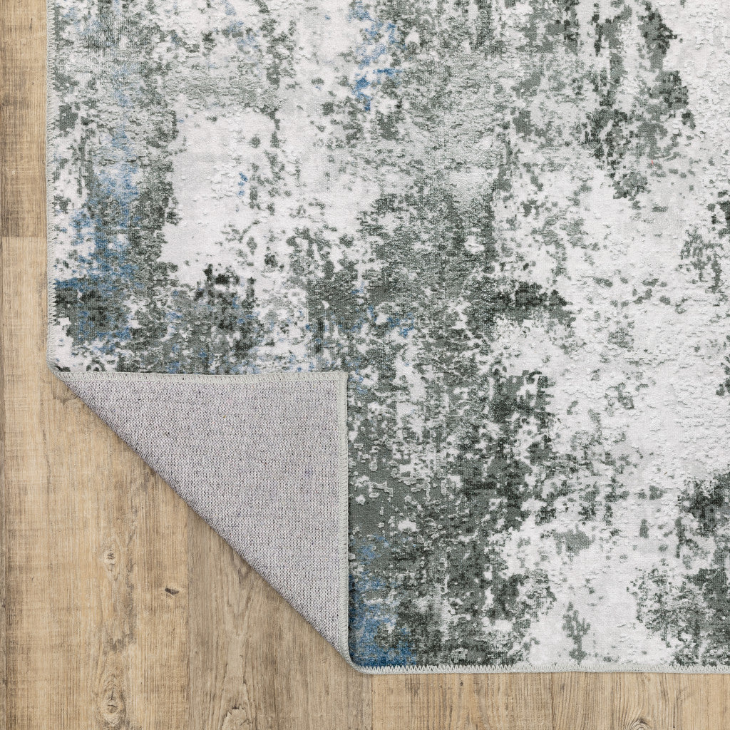 8 x 10 Silver Grey Charcoal & Light Blue Printed Stain Resistant Non Skid Rug