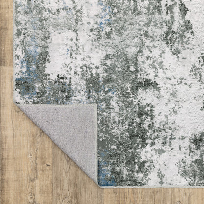8 x 10 Silver Grey Charcoal & Light Blue Printed Stain Resistant Non Skid Rug