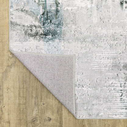 8 x 10 Silver Grey Teal Blue & Charcoal Printed Stain Resistant Non Skid Rug