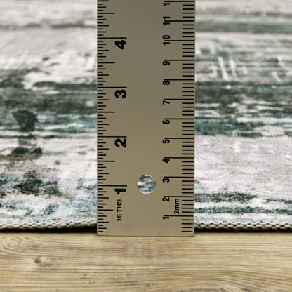 8 x 10 Silver Grey Teal Blue & Charcoal Printed Stain Resistant Non Skid Rug