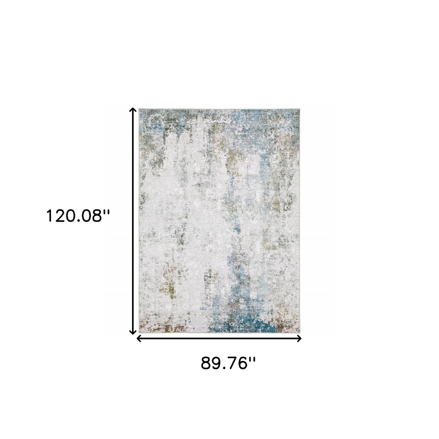 8 x 10 Ivory Teal Blue Grey Brown & Gold Printed Stain Resistant Non Skid Rug