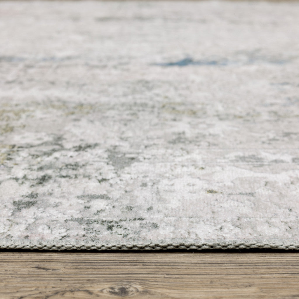 8 x 10 Ivory Teal Blue Grey Brown & Gold Printed Stain Resistant Non Skid Rug