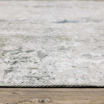 8 x 10 Ivory Teal Blue Grey Brown & Gold Printed Stain Resistant Non Skid Rug