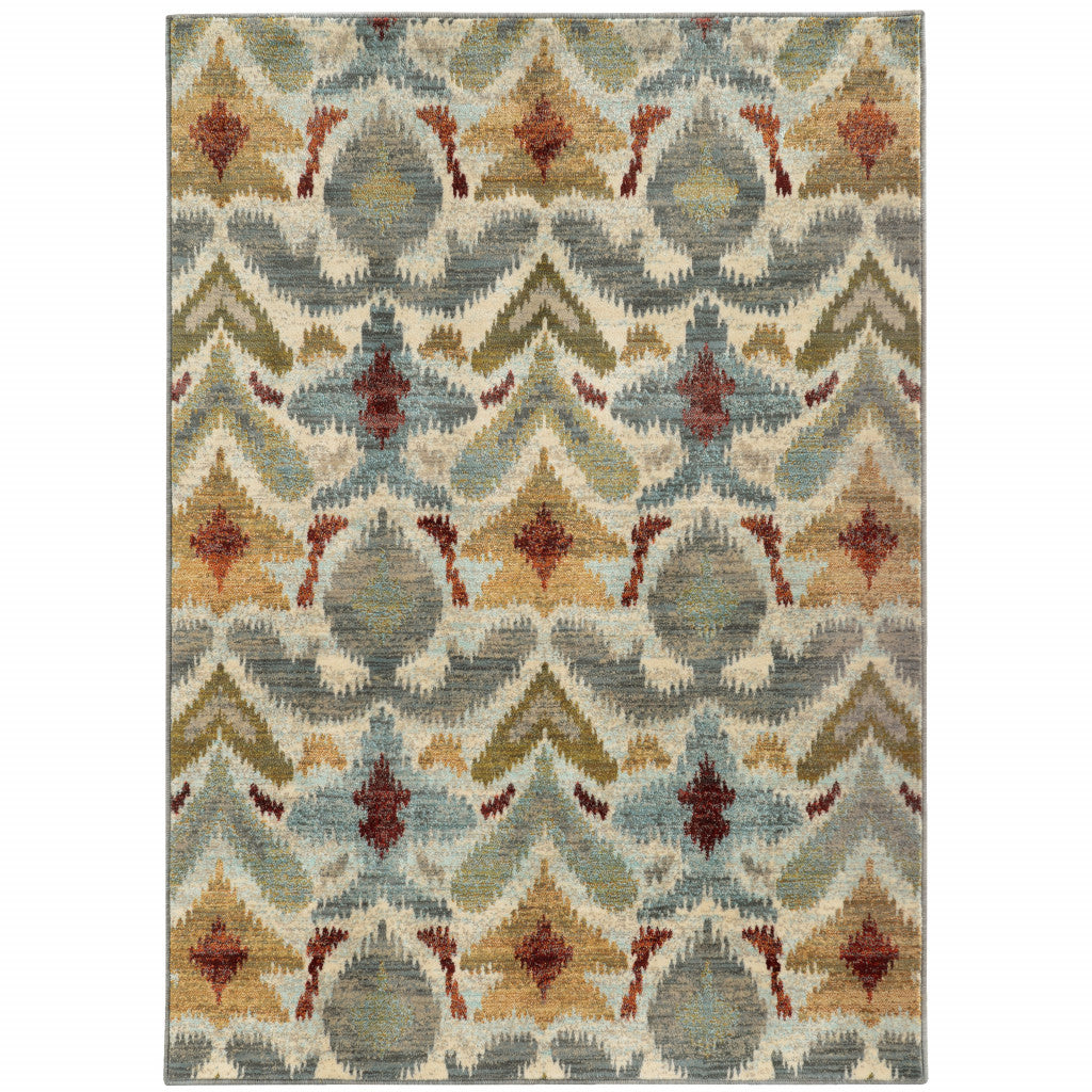 10 x 13 Ivory Grey Rust Gold & Blue Power Loom Stain Resistant Rug