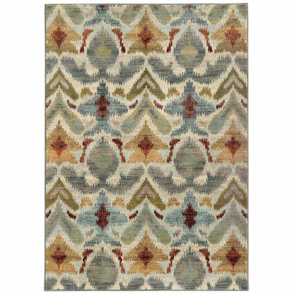 10 x 13 Ivory Grey Rust Gold & Blue Power Loom Stain Resistant Rug