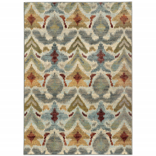 10 x 13 Ivory Grey Rust Gold & Blue Power Loom Stain Resistant Rug
