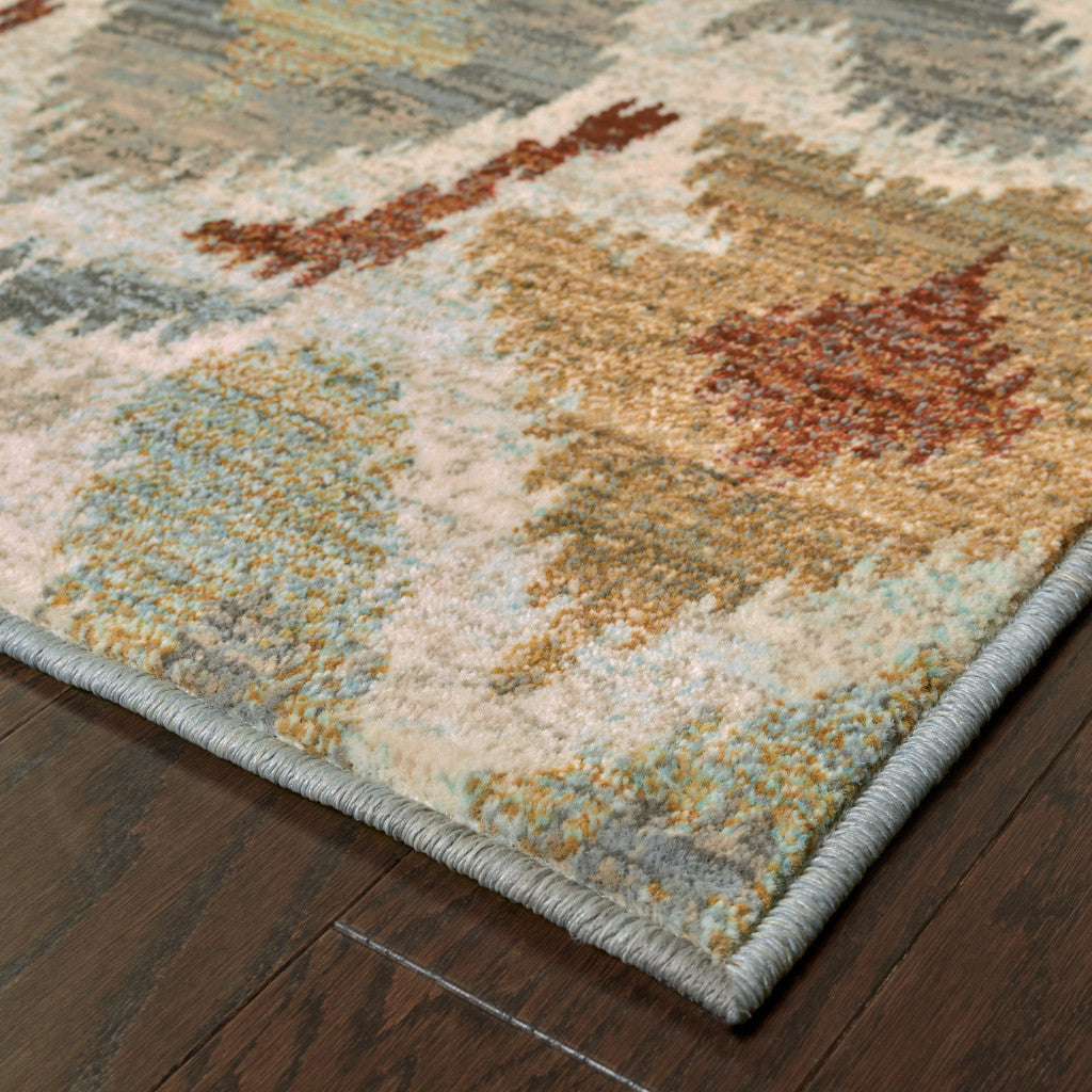 10 x 13 Ivory Grey Rust Gold & Blue Power Loom Stain Resistant Rug