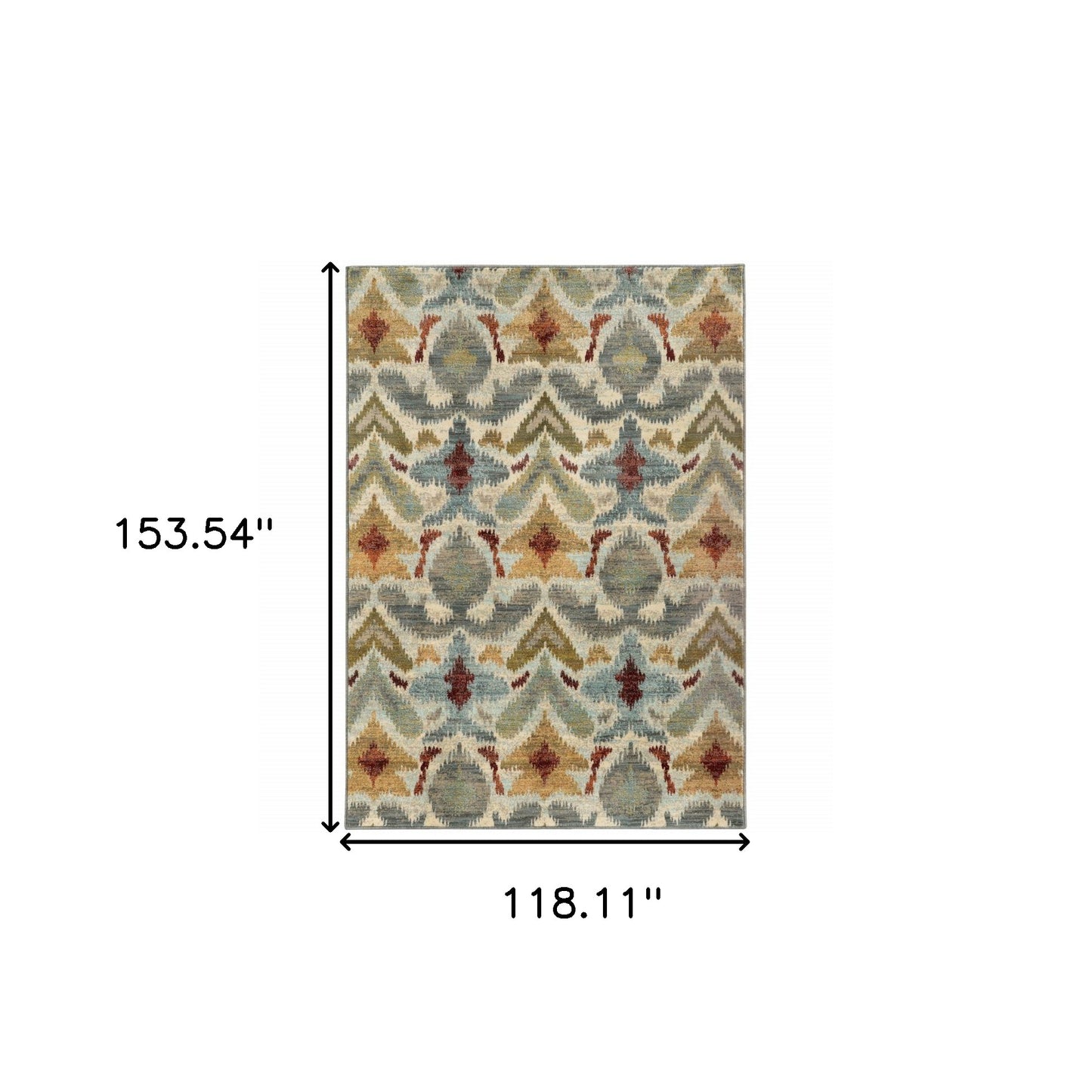 10 x 13 Ivory Grey Rust Gold & Blue Power Loom Stain Resistant Rug