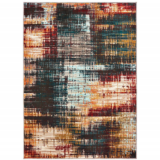 10 x 13 Blue Gold Red & Grey Power Loom Stain Resistant Rug
