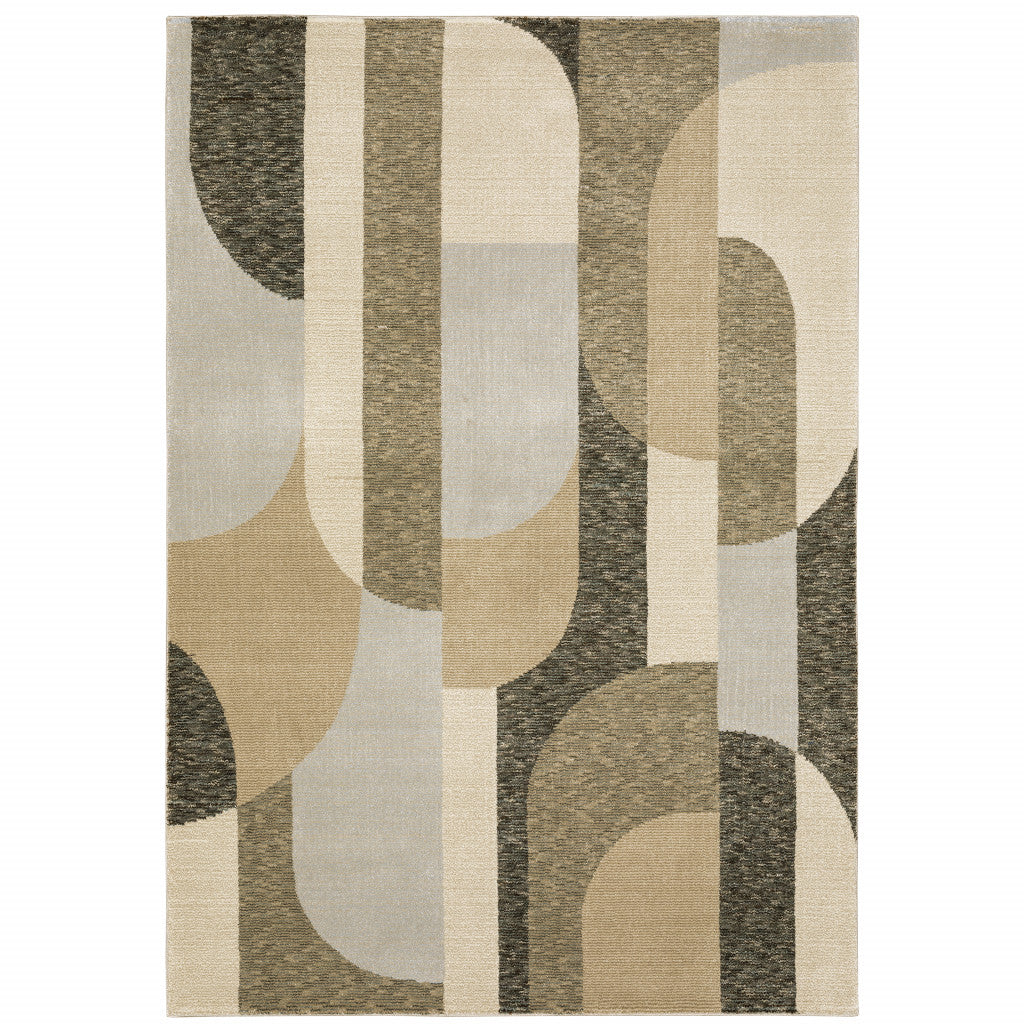 5 x 7 Brown & Ivory Geometric Power Loom Rug