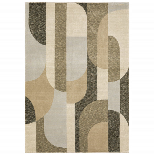 5 x 7 Brown & Ivory Geometric Power Loom Rug
