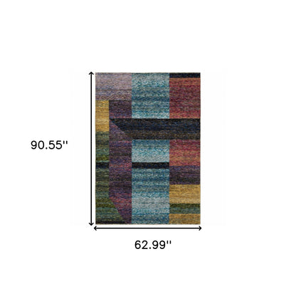 5 x 7 Purple & Red Geometric Power Loom Rug