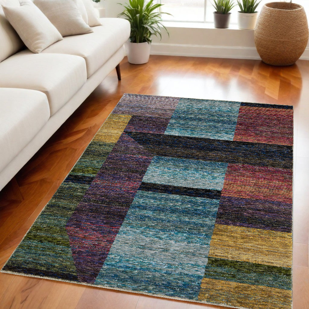 5 x 7 Purple & Red Geometric Power Loom Rug