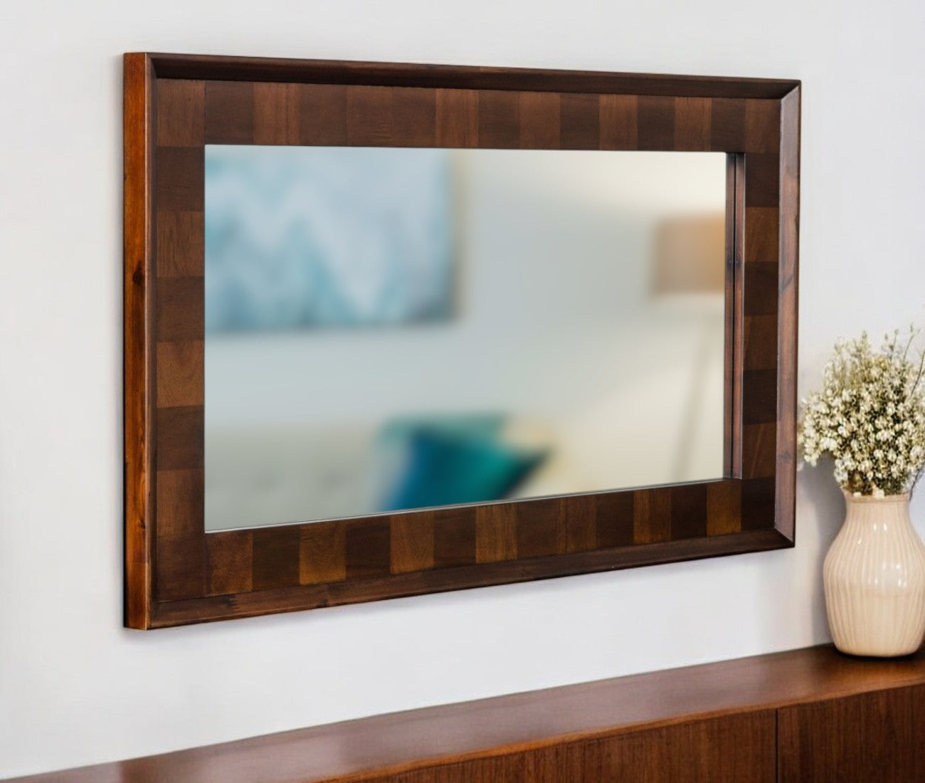 Dark Brown Solid Wood Framed Accent Mirror
