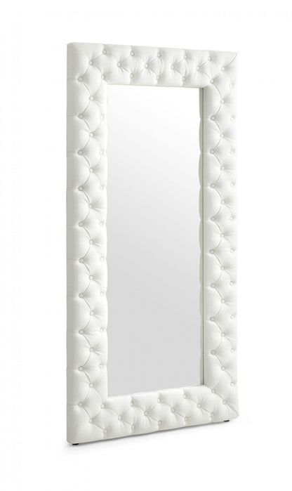 White Faux Leather Leaning Accent Mirror