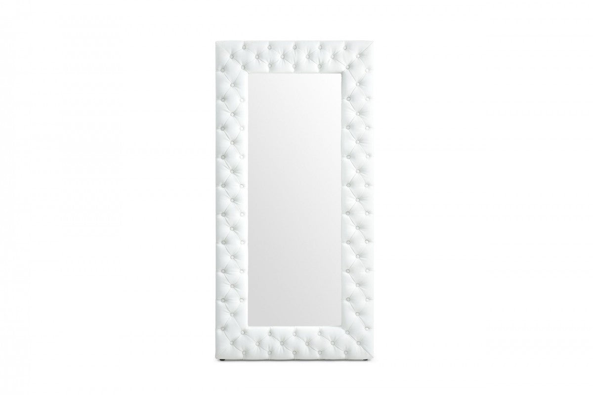 White Faux Leather Leaning Accent Mirror