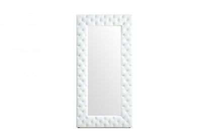 White Faux Leather Leaning Accent Mirror