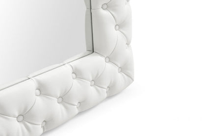 White Faux Leather Leaning Accent Mirror